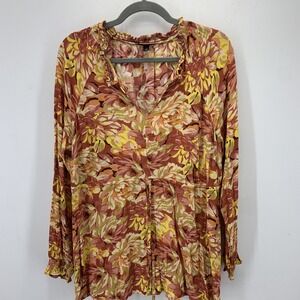 Torrid Womens 1X Blouse Peasant Floral Flowy Artsy Crinkle Gauze Multicolor